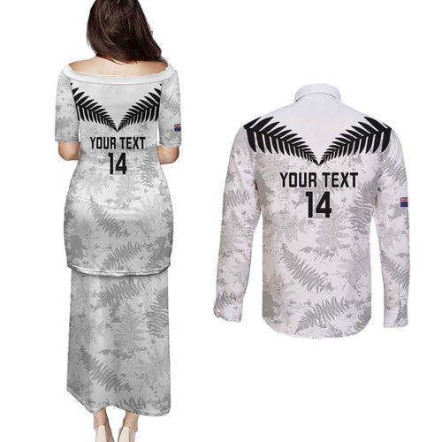 Custom New Zealand Silver Fern Football Couples Matching Puletasi and Long Sleeve Button Shirt Go Aotearoa Grunge White - Aussie Hoodie