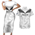 Custom New Zealand Silver Fern Football Couples Matching Short Sleeve Bodycon Dress and Hawaiian Shirt Go Aotearoa Grunge White - Aussie Hoodie