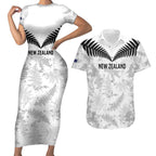 Custom New Zealand Silver Fern Football Couples Matching Short Sleeve Bodycon Dress and Hawaiian Shirt Go Aotearoa Grunge White - Aussie Hoodie