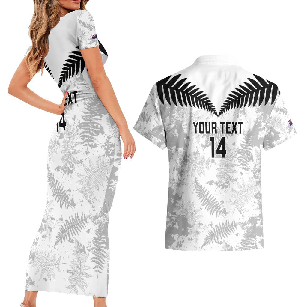 Custom New Zealand Silver Fern Football Couples Matching Short Sleeve Bodycon Dress and Hawaiian Shirt Go Aotearoa Grunge White - Aussie Hoodie