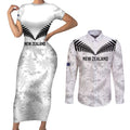 Custom New Zealand Silver Fern Football Couples Matching Short Sleeve Bodycon Dress and Long Sleeve Button Shirt Go Aotearoa Grunge White - Aussie Hoodie