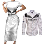 Custom New Zealand Silver Fern Football Couples Matching Short Sleeve Bodycon Dress and Long Sleeve Button Shirt Go Aotearoa Grunge White - Aussie Hoodie
