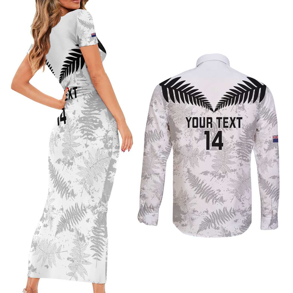 Custom New Zealand Silver Fern Football Couples Matching Short Sleeve Bodycon Dress and Long Sleeve Button Shirt Go Aotearoa Grunge White - Aussie Hoodie