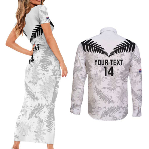 Custom New Zealand Silver Fern Football Couples Matching Short Sleeve Bodycon Dress and Long Sleeve Button Shirt Go Aotearoa Grunge White - Aussie Hoodie