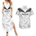 Custom New Zealand Silver Fern Football Couples Matching Summer Maxi Dress and Hawaiian Shirt Go Aotearoa Grunge White - Aussie Hoodie