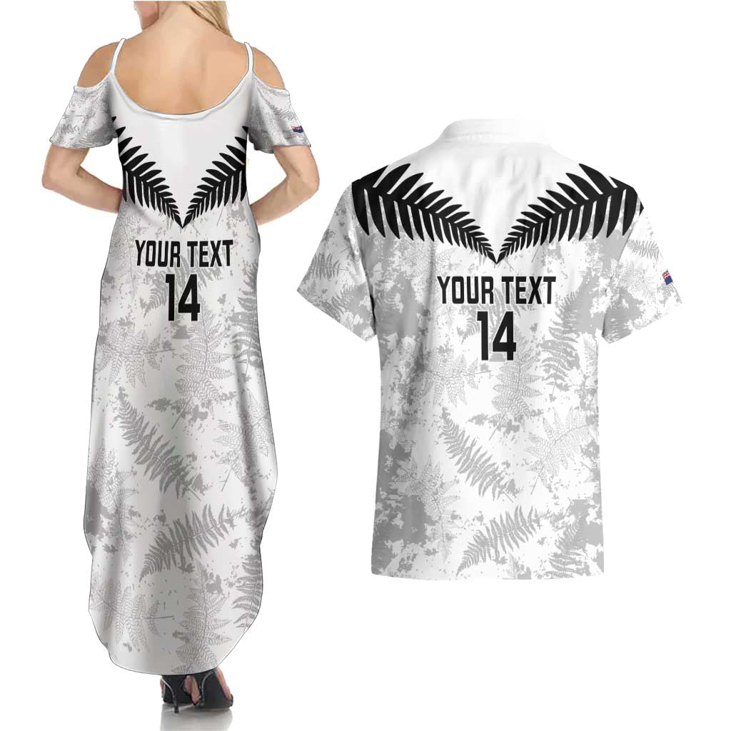 Custom New Zealand Silver Fern Football Couples Matching Summer Maxi Dress and Hawaiian Shirt Go Aotearoa Grunge White - Aussie Hoodie