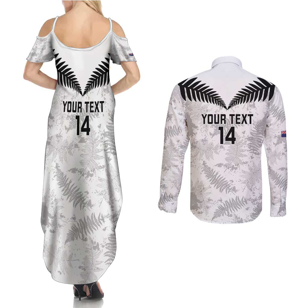 Custom New Zealand Silver Fern Football Couples Matching Summer Maxi Dress and Long Sleeve Button Shirt Go Aotearoa Grunge White - Aussie Hoodie