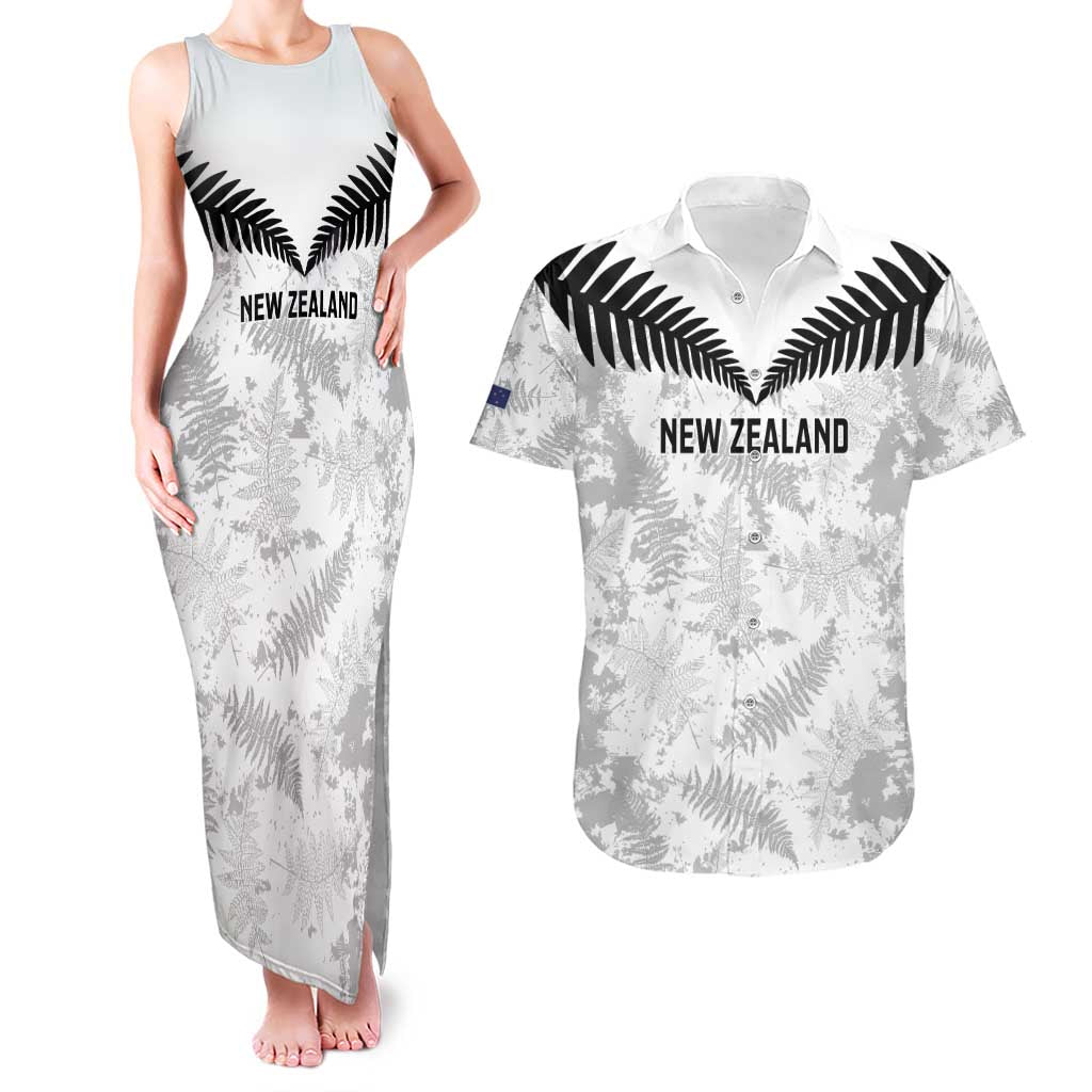 Custom New Zealand Silver Fern Football Couples Matching Tank Maxi Dress and Hawaiian Shirt Go Aotearoa Grunge White - Aussie Hoodie