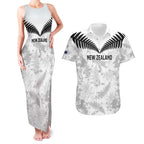 Custom New Zealand Silver Fern Football Couples Matching Tank Maxi Dress and Hawaiian Shirt Go Aotearoa Grunge White - Aussie Hoodie