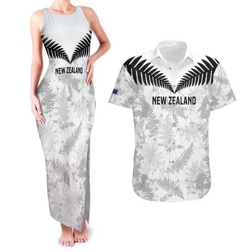 Custom New Zealand Silver Fern Football Couples Matching Tank Maxi Dress and Hawaiian Shirt Go Aotearoa Grunge White - Aussie Hoodie