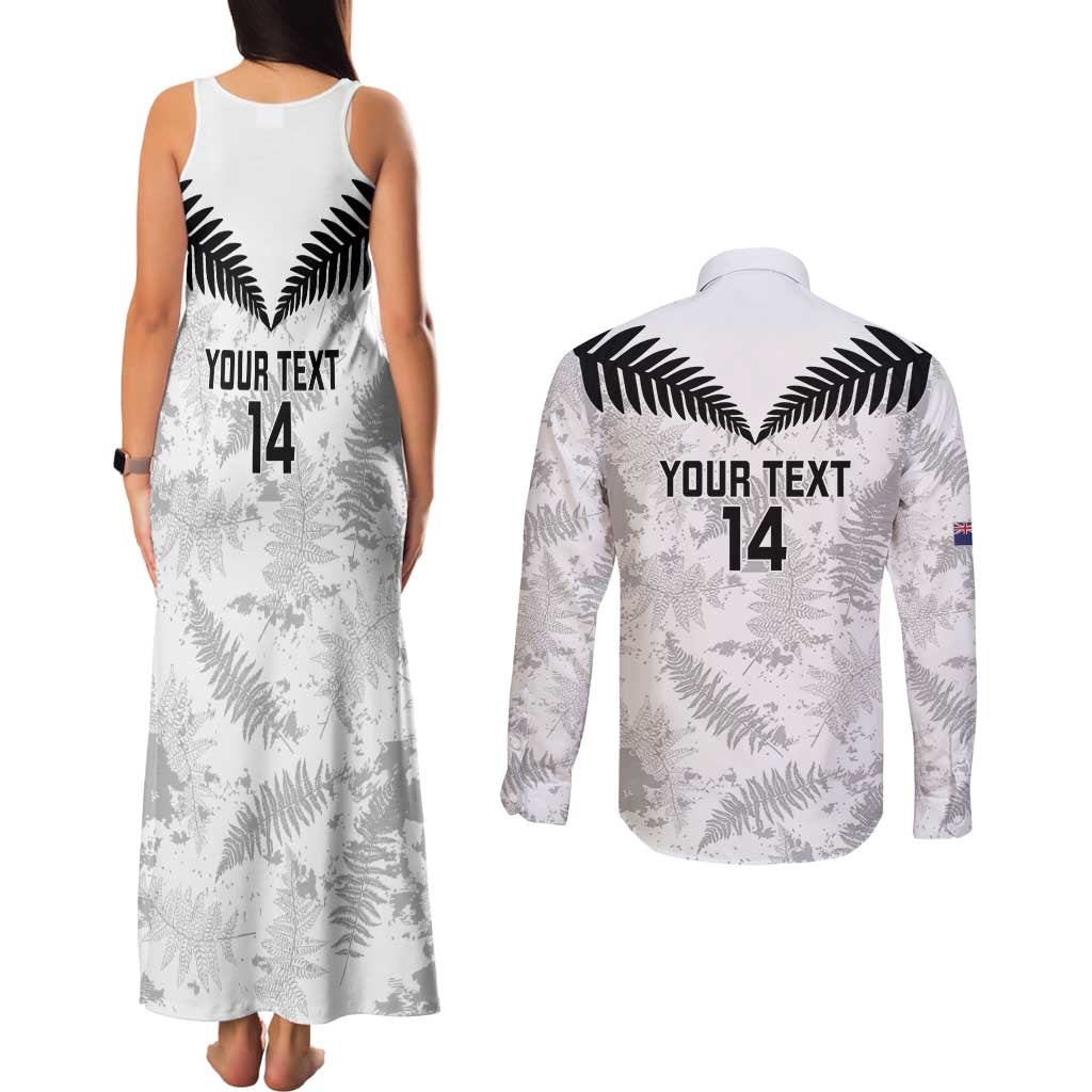 Custom New Zealand Silver Fern Football Couples Matching Tank Maxi Dress and Long Sleeve Button Shirt Go Aotearoa Grunge White - Aussie Hoodie