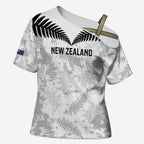 Custom New Zealand Silver Fern Football Cross Shoulder Shirt Go Aotearoa Grunge White - Aussie Hoodie