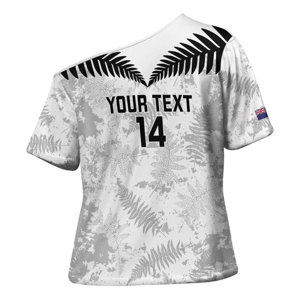Custom New Zealand Silver Fern Football Cross Shoulder Shirt Go Aotearoa Grunge White - Aussie Hoodie