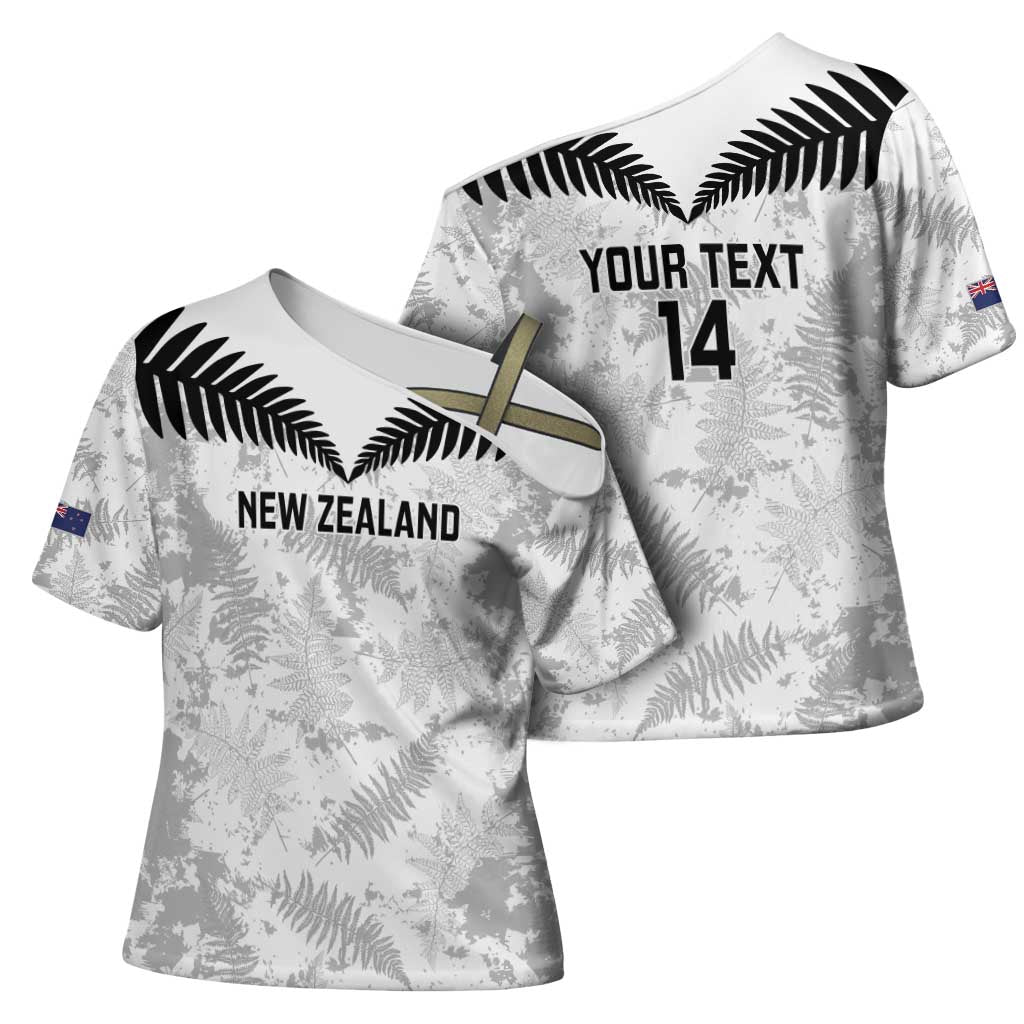 Custom New Zealand Silver Fern Football Cross Shoulder Shirt Go Aotearoa Grunge White - Aussie Hoodie