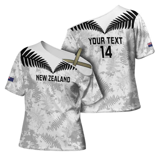Custom New Zealand Silver Fern Football Cross Shoulder Shirt Go Aotearoa Grunge White - Aussie Hoodie