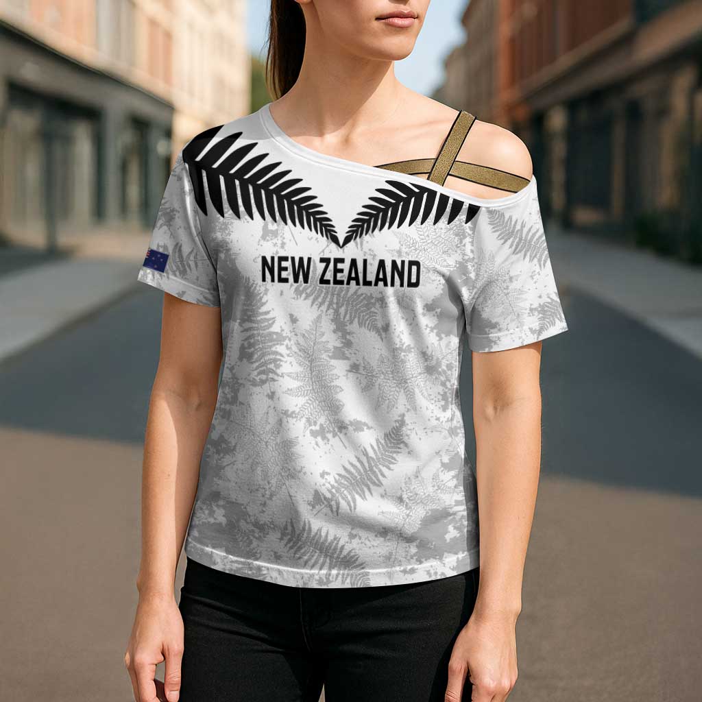 Custom New Zealand Silver Fern Football Cross Shoulder Shirt Go Aotearoa Grunge White - Aussie Hoodie