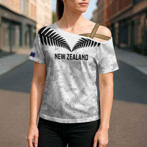 Custom New Zealand Silver Fern Football Cross Shoulder Shirt Go Aotearoa Grunge White - Aussie Hoodie
