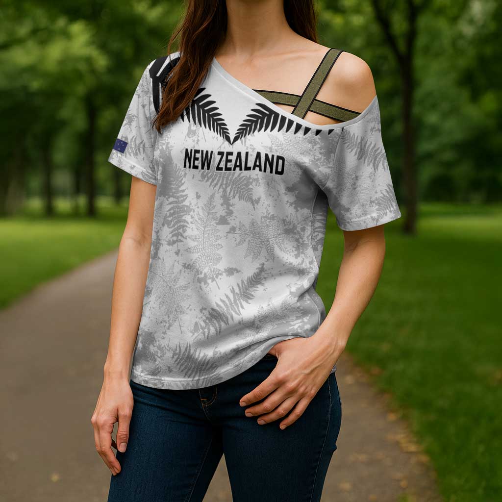 Custom New Zealand Silver Fern Football Cross Shoulder Shirt Go Aotearoa Grunge White - Aussie Hoodie