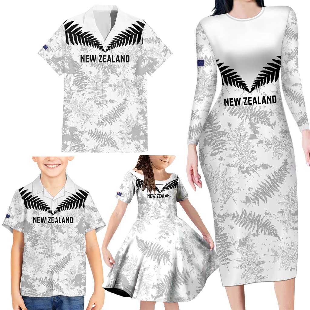 Custom New Zealand Silver Fern Football Family Matching Long Sleeve Bodycon Dress and Hawaiian Shirt Go Aotearoa Grunge White - Aussie Hoodie