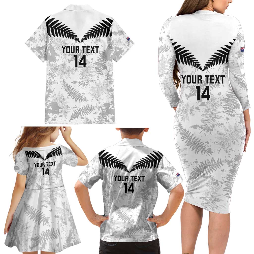 Custom New Zealand Silver Fern Football Family Matching Long Sleeve Bodycon Dress and Hawaiian Shirt Go Aotearoa Grunge White - Aussie Hoodie