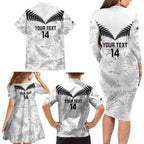 Custom New Zealand Silver Fern Football Family Matching Long Sleeve Bodycon Dress and Hawaiian Shirt Go Aotearoa Grunge White - Aussie Hoodie