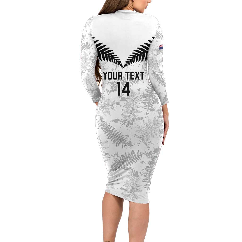 Custom New Zealand Silver Fern Football Family Matching Long Sleeve Bodycon Dress and Hawaiian Shirt Go Aotearoa Grunge White - Aussie Hoodie
