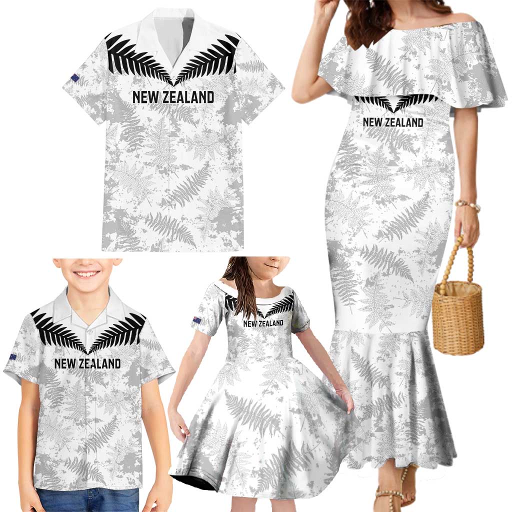 Custom New Zealand Silver Fern Football Family Matching Mermaid Dress and Hawaiian Shirt Go Aotearoa Grunge White - Aussie Hoodie