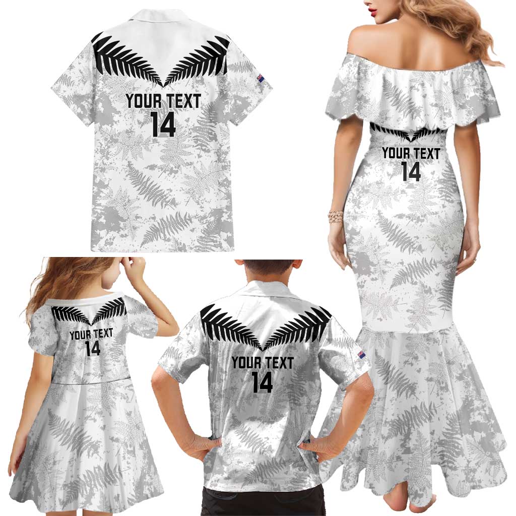 Custom New Zealand Silver Fern Football Family Matching Mermaid Dress and Hawaiian Shirt Go Aotearoa Grunge White - Aussie Hoodie