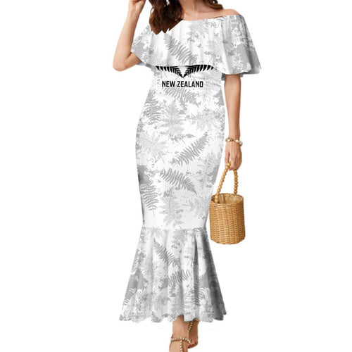 Custom New Zealand Silver Fern Football Family Matching Mermaid Dress and Hawaiian Shirt Go Aotearoa Grunge White - Aussie Hoodie