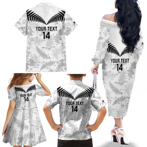 Custom New Zealand Silver Fern Football Family Matching Off The Shoulder Long Sleeve Dress and Hawaiian Shirt Go Aotearoa Grunge White - Aussie Hoodie