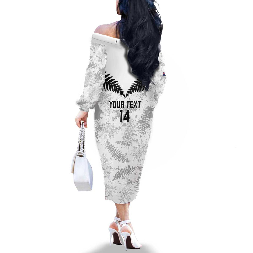 Custom New Zealand Silver Fern Football Family Matching Off The Shoulder Long Sleeve Dress and Hawaiian Shirt Go Aotearoa Grunge White - Aussie Hoodie