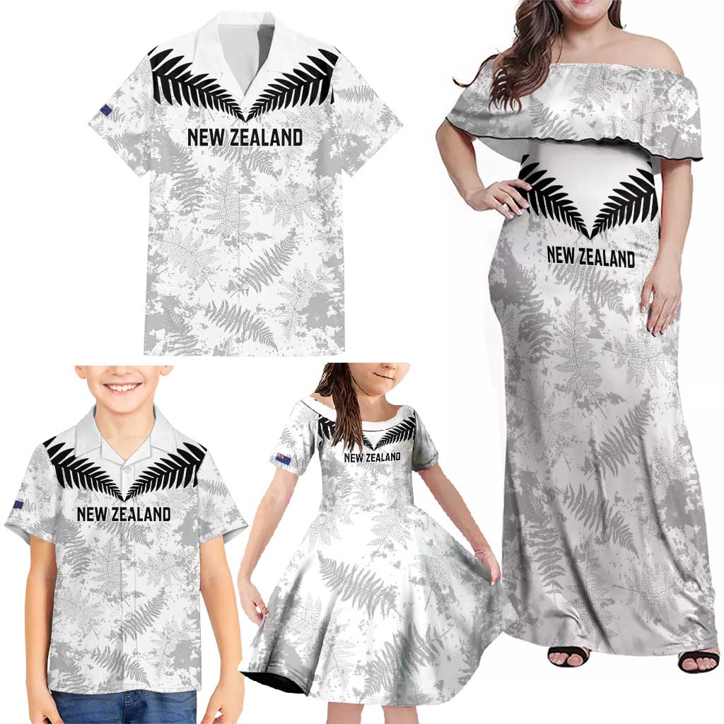 Custom New Zealand Silver Fern Football Family Matching Off Shoulder Maxi Dress and Hawaiian Shirt Go Aotearoa Grunge White - Aussie Hoodie