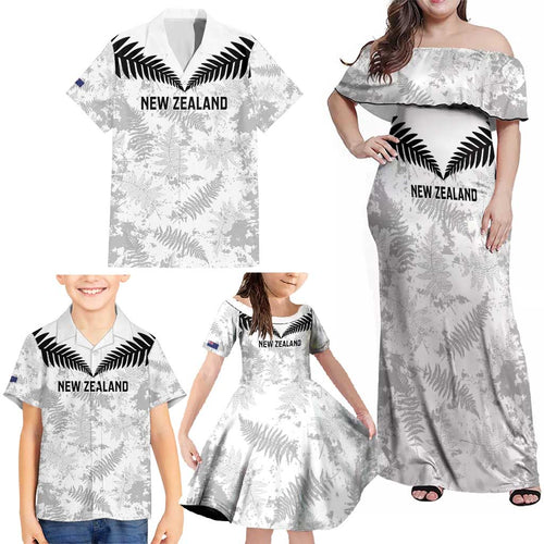 Custom New Zealand Silver Fern Football Family Matching Off Shoulder Maxi Dress and Hawaiian Shirt Go Aotearoa Grunge White - Aussie Hoodie