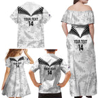 Custom New Zealand Silver Fern Football Family Matching Off Shoulder Maxi Dress and Hawaiian Shirt Go Aotearoa Grunge White - Aussie Hoodie
