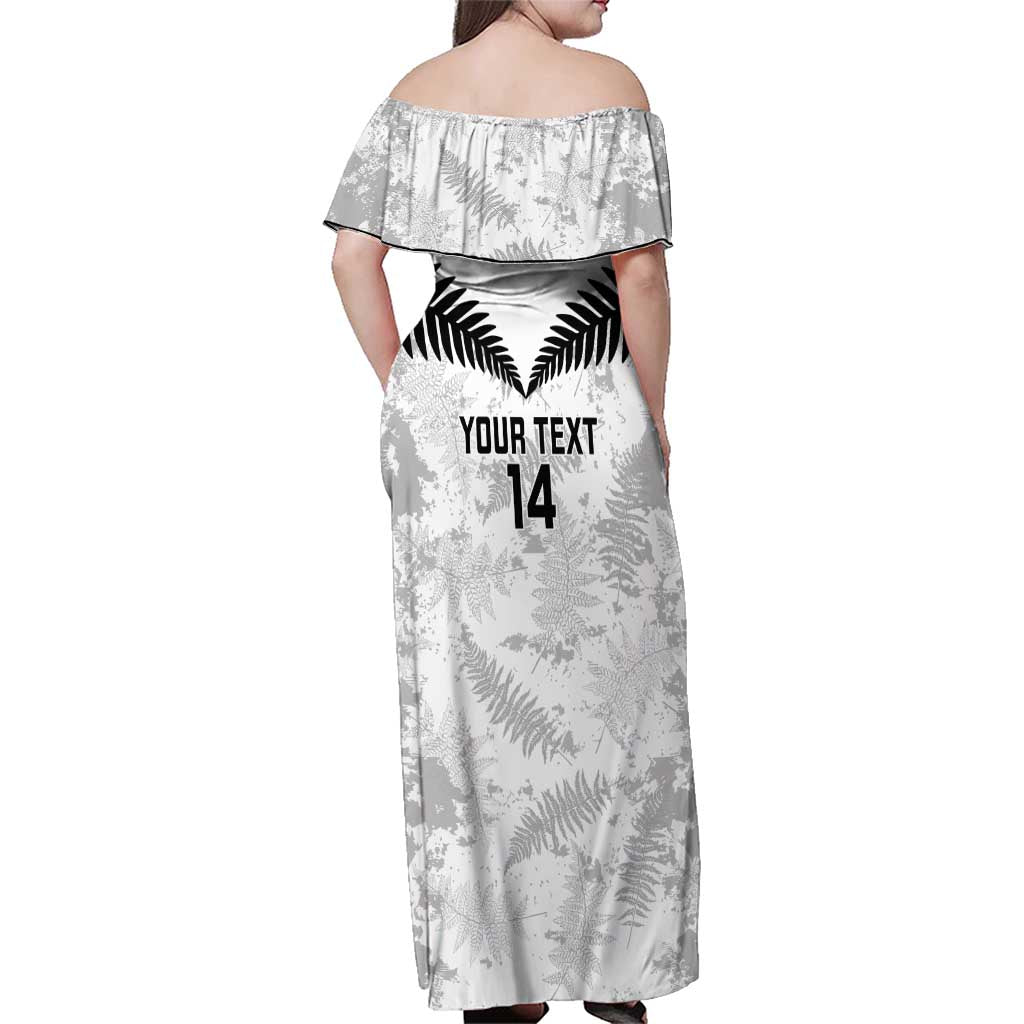Custom New Zealand Silver Fern Football Family Matching Off Shoulder Maxi Dress and Hawaiian Shirt Go Aotearoa Grunge White - Aussie Hoodie