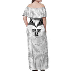 Custom New Zealand Silver Fern Football Family Matching Off Shoulder Maxi Dress and Hawaiian Shirt Go Aotearoa Grunge White - Aussie Hoodie