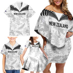 Custom New Zealand Silver Fern Football Family Matching Off Shoulder Short Dress and Hawaiian Shirt Go Aotearoa Grunge White - Aussie Hoodie