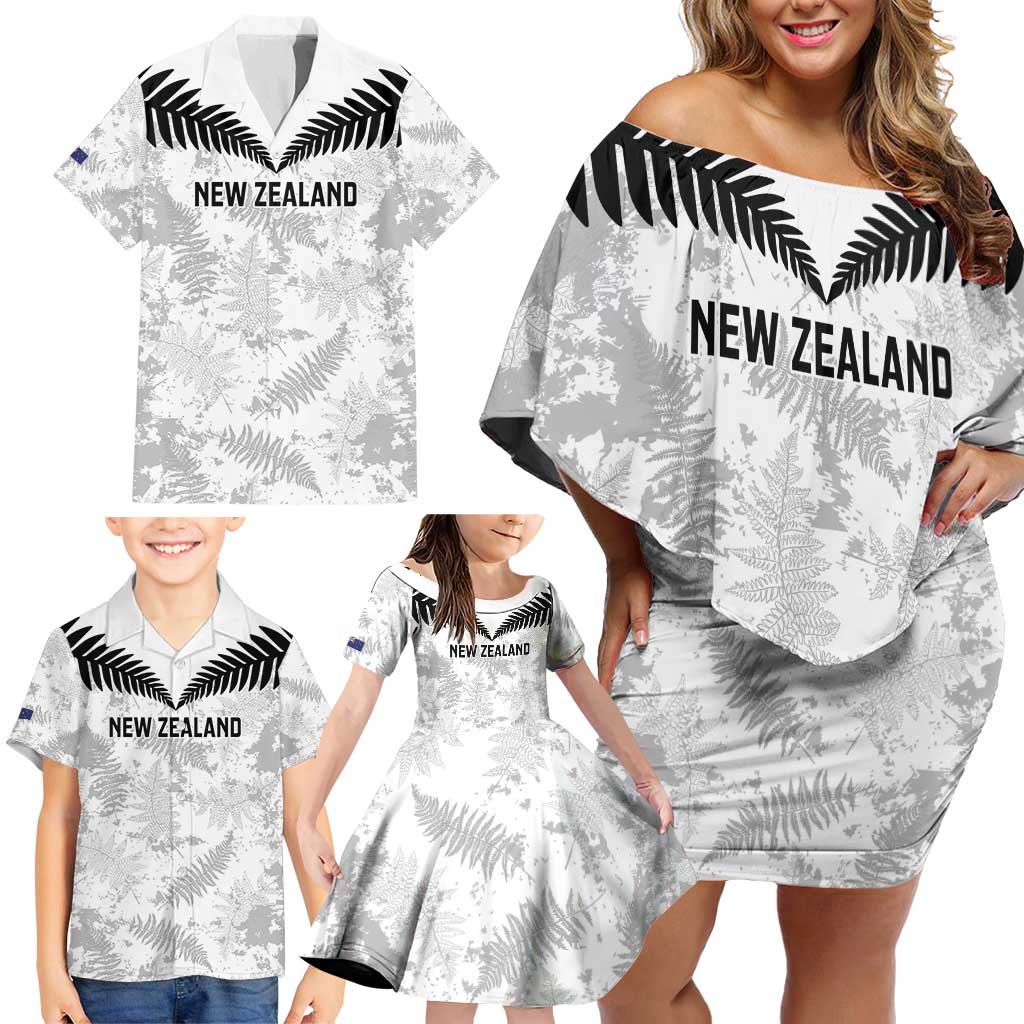 Custom New Zealand Silver Fern Football Family Matching Off Shoulder Short Dress and Hawaiian Shirt Go Aotearoa Grunge White - Aussie Hoodie
