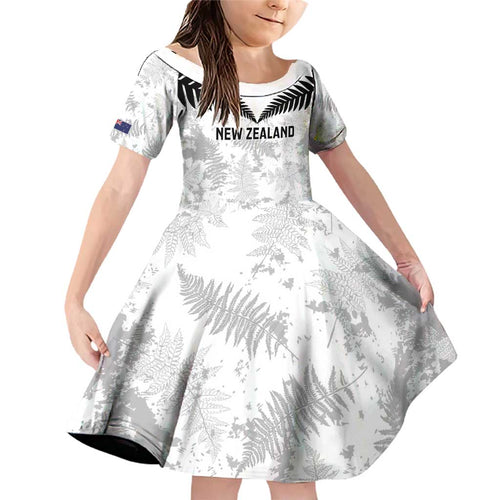 Custom New Zealand Silver Fern Football Family Matching Off Shoulder Short Dress and Hawaiian Shirt Go Aotearoa Grunge White - Aussie Hoodie