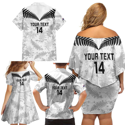 Custom New Zealand Silver Fern Football Family Matching Off Shoulder Short Dress and Hawaiian Shirt Go Aotearoa Grunge White - Aussie Hoodie