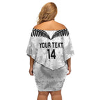 Custom New Zealand Silver Fern Football Family Matching Off Shoulder Short Dress and Hawaiian Shirt Go Aotearoa Grunge White - Aussie Hoodie