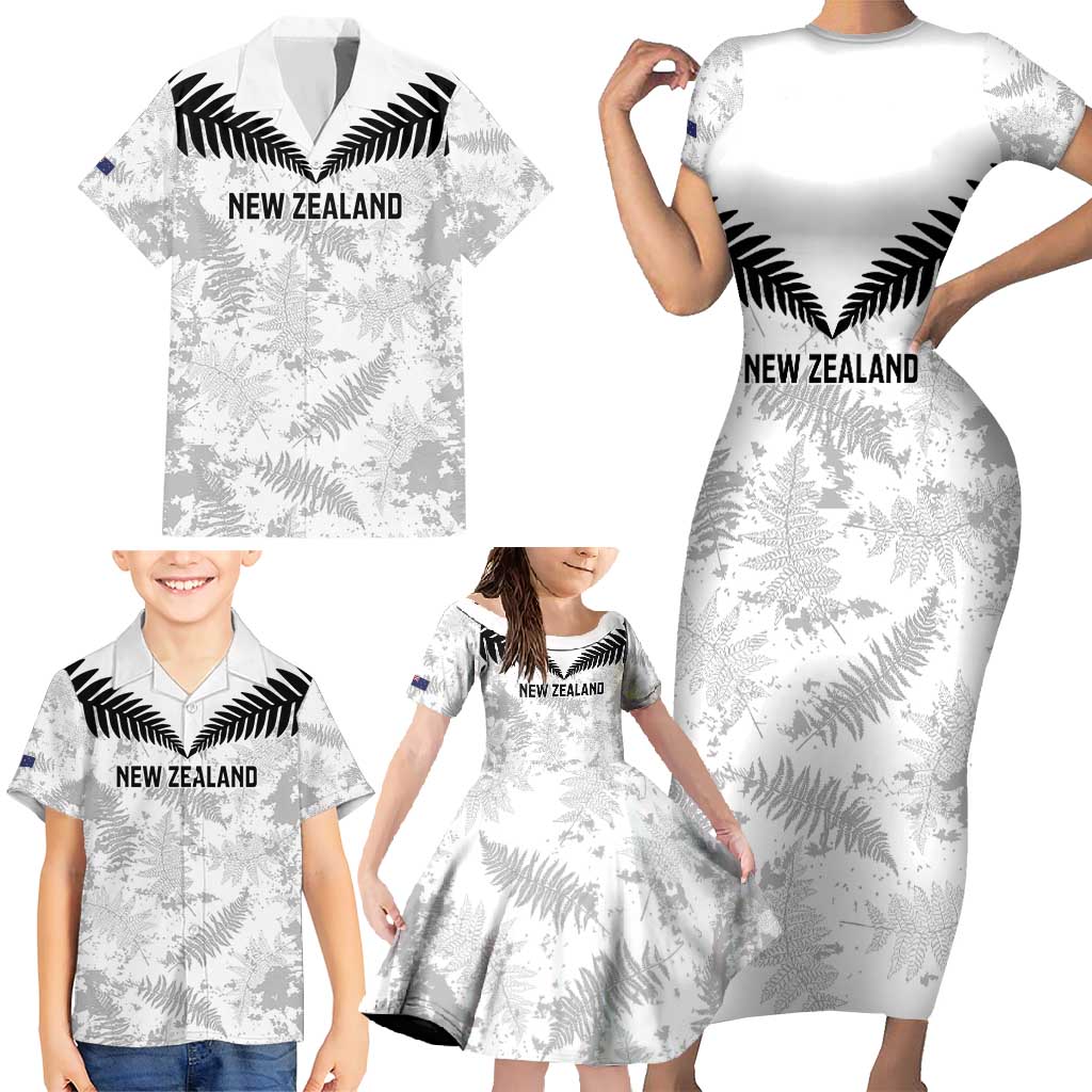 Custom New Zealand Silver Fern Football Family Matching Short Sleeve Bodycon Dress and Hawaiian Shirt Go Aotearoa Grunge White - Aussie Hoodie