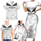 Custom New Zealand Silver Fern Football Family Matching Short Sleeve Bodycon Dress and Hawaiian Shirt Go Aotearoa Grunge White - Aussie Hoodie