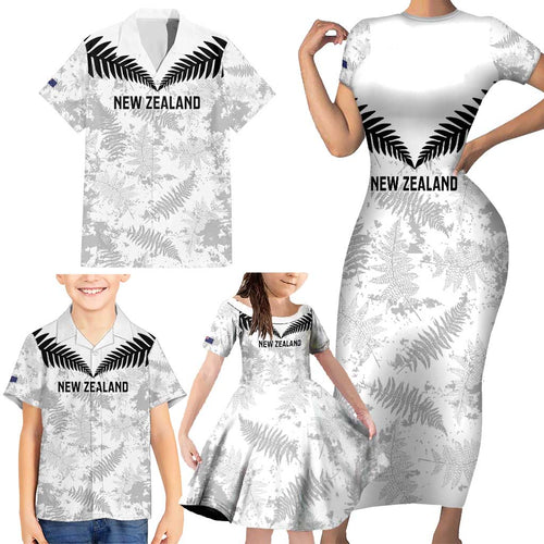 Custom New Zealand Silver Fern Football Family Matching Short Sleeve Bodycon Dress and Hawaiian Shirt Go Aotearoa Grunge White - Aussie Hoodie
