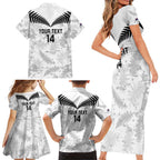 Custom New Zealand Silver Fern Football Family Matching Short Sleeve Bodycon Dress and Hawaiian Shirt Go Aotearoa Grunge White - Aussie Hoodie