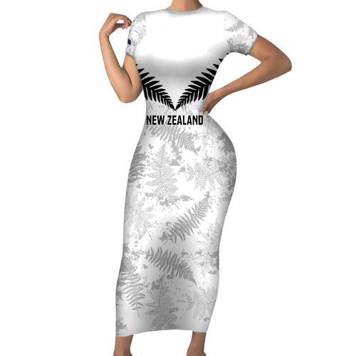Custom New Zealand Silver Fern Football Family Matching Short Sleeve Bodycon Dress and Hawaiian Shirt Go Aotearoa Grunge White - Aussie Hoodie
