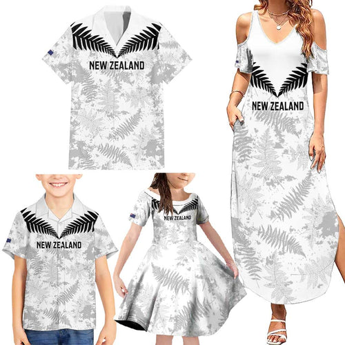 Custom New Zealand Silver Fern Football Family Matching Summer Maxi Dress and Hawaiian Shirt Go Aotearoa Grunge White - Aussie Hoodie