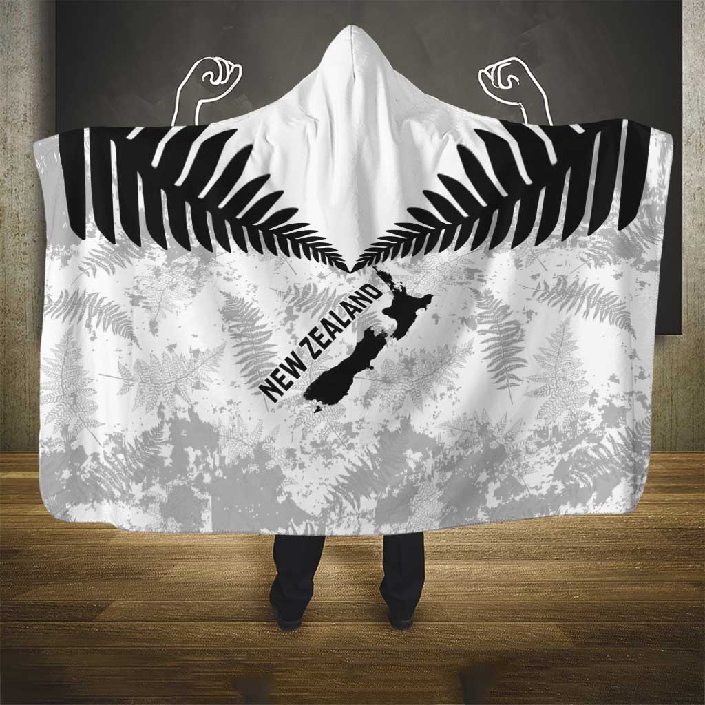 Custom New Zealand Silver Fern Football Hooded Blanket Go Aotearoa Grunge White - Aussie Hoodie