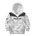 Custom New Zealand Silver Fern Football Kid Hoodie Go Aotearoa Grunge White - Aussie Hoodie