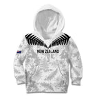 Custom New Zealand Silver Fern Football Kid Hoodie Go Aotearoa Grunge White - Aussie Hoodie